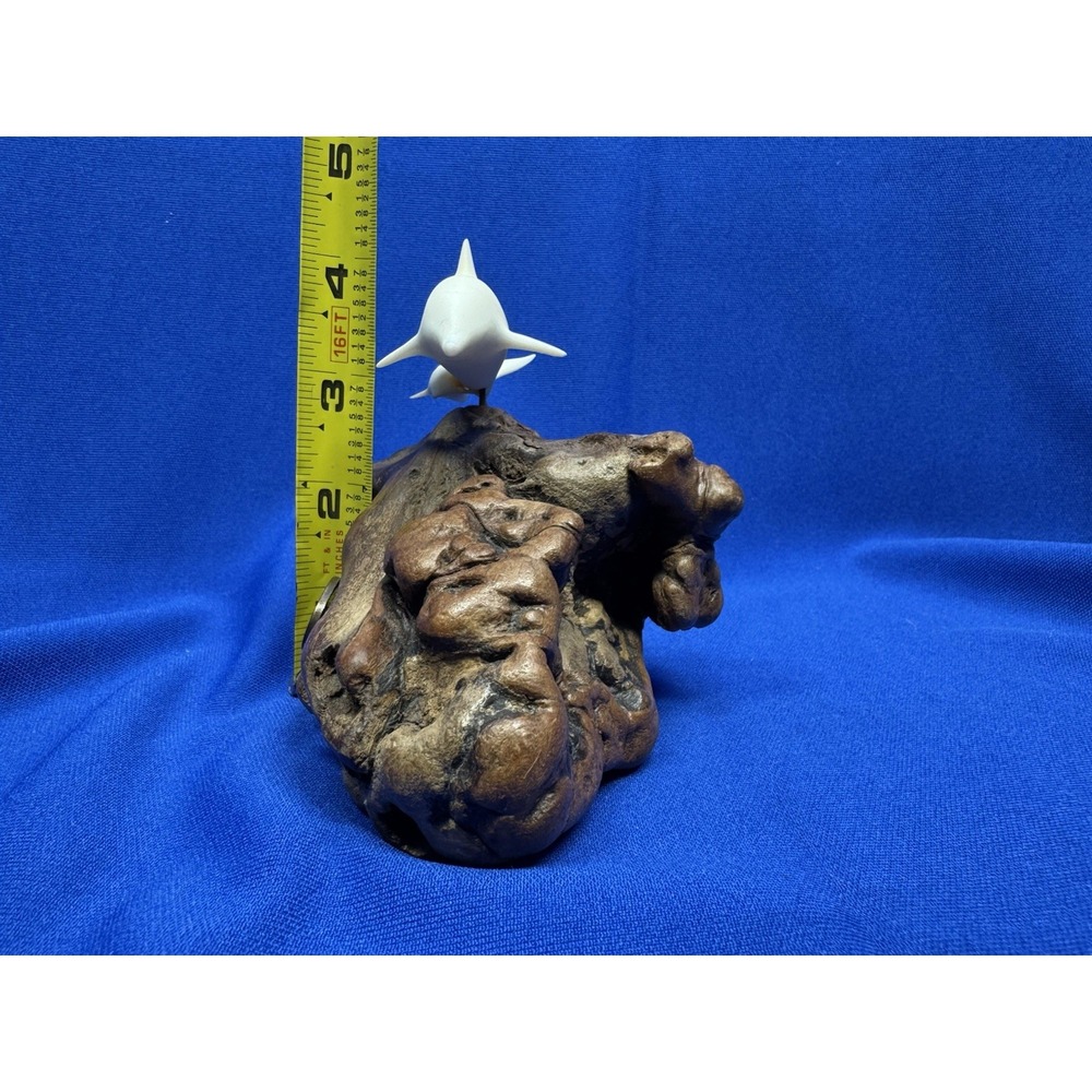 John Perry Pair Dolphin Figurines Burlwood Wood Base Sculpture Mother Calf VTG - Picture 9 of 9